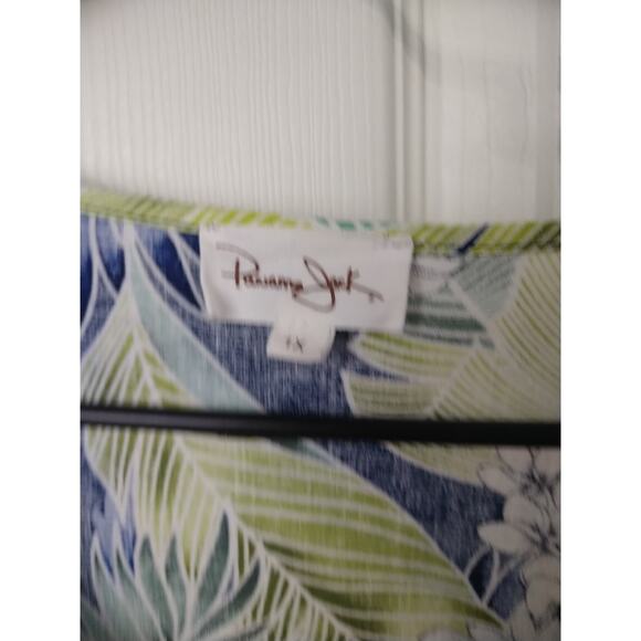 Panama Jack Woman 1X Blouse Linen Blend S/S Tropical V Neck Curved Hem Casual - Picture 3 of 9
